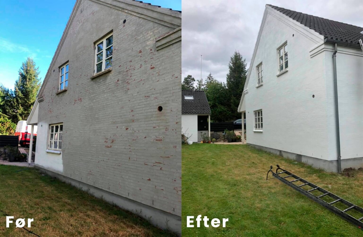 før og efter maling af facade